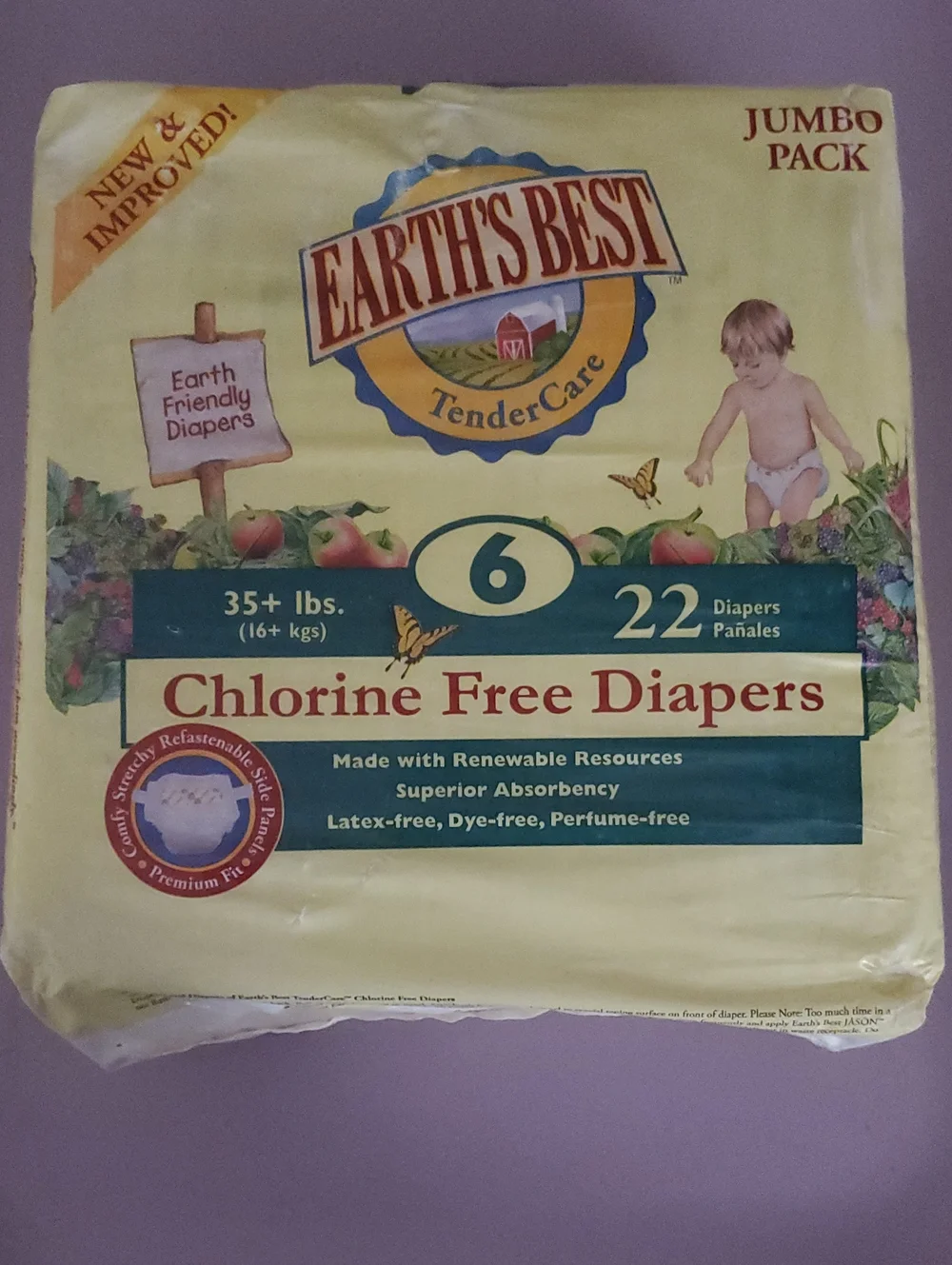 Earth's Best TenderCare Chlorine-Free Diapers in Size 6 2x22-pack NEW